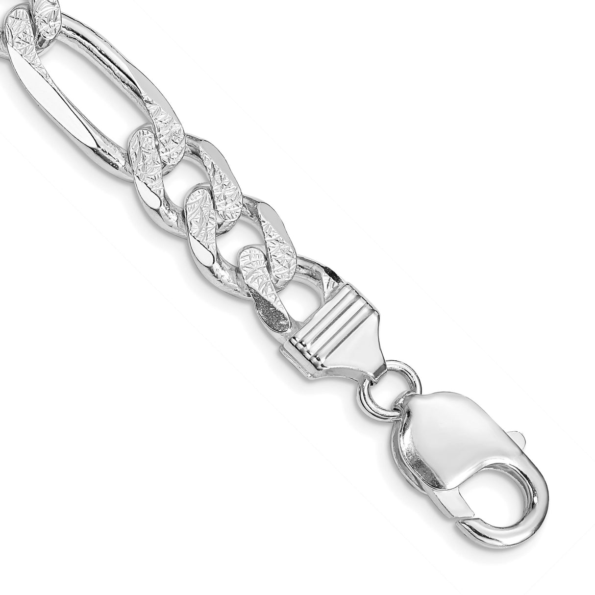 925 White Gold 9.5 mm Figaro Chain Bracelet, Polished shown for scale