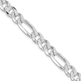 925 White Gold 9.5 mm Figaro Chain Necklace, Polished detail view