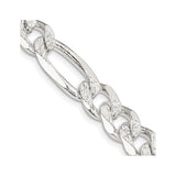 925 White Gold 9.5 mm Figaro Chain Necklace, Polished detail view