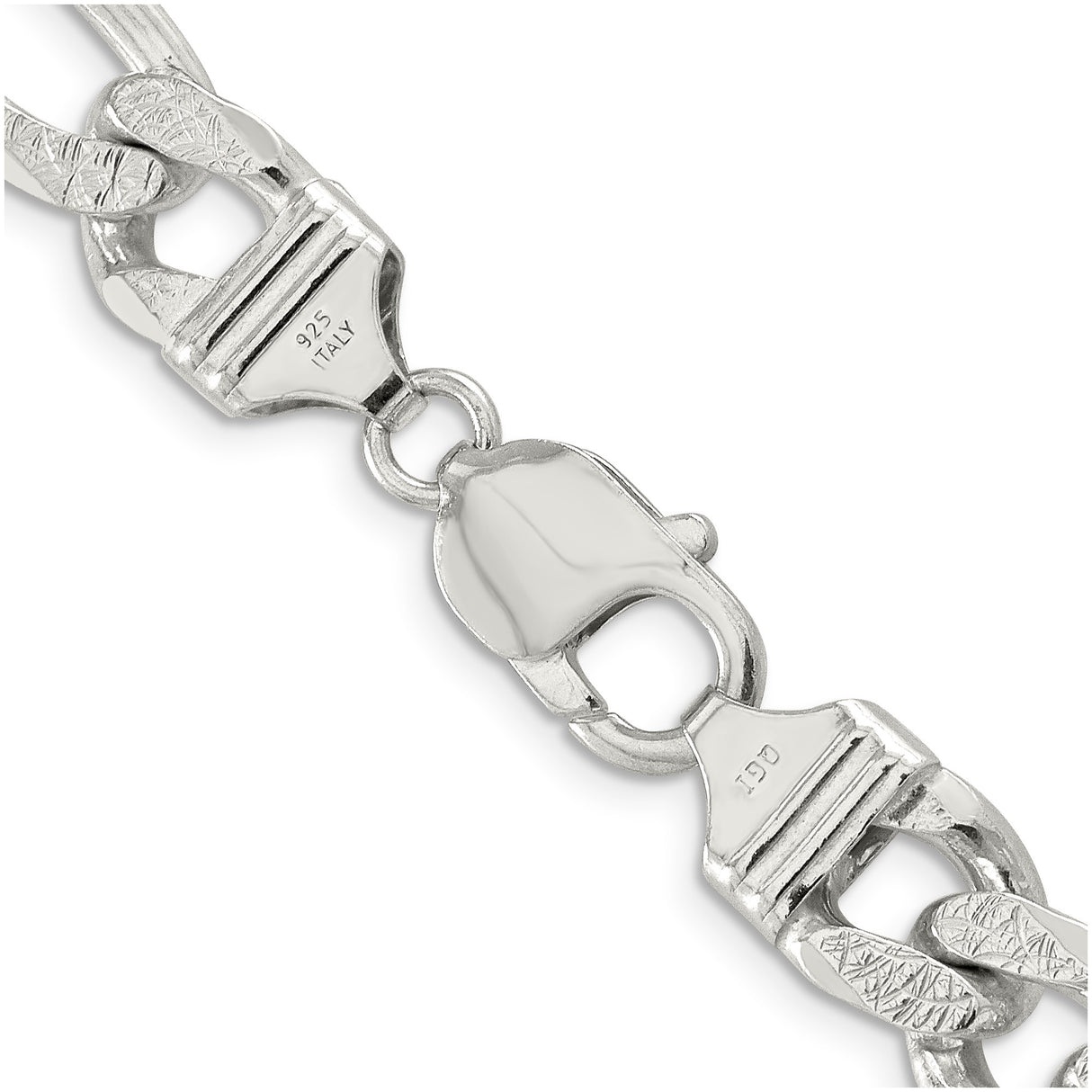 925 White Gold 10.5 mm Figaro Chain Necklace, Polished alternate angle