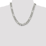 925 White Gold 10.5 mm Figaro Chain Necklace, Polished detail view