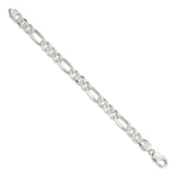 925 White Gold 10.5 mm Figaro Chain Bracelet, Polished