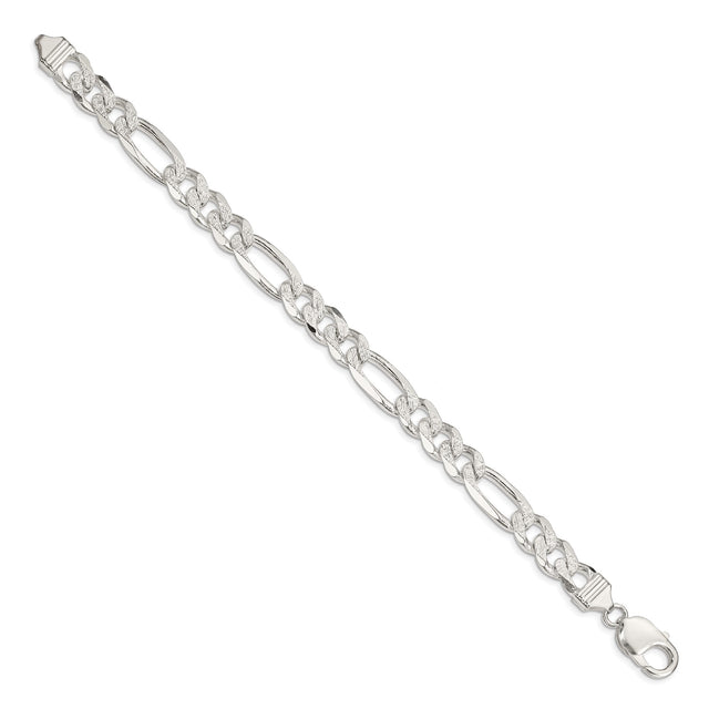 925 White Gold 10.5 mm Figaro Chain Bracelet, Polished