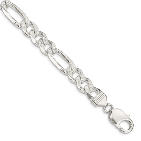 925 White Gold 10.5 mm Figaro Chain Bracelet, Polished shown for scale