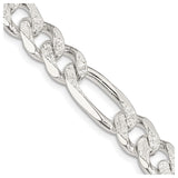 925 White Gold 10.5 mm Figaro Chain Necklace, Polished detail view