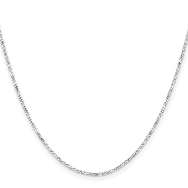 925 White Gold 1.2 mm Figaro Chain Necklace, Polished