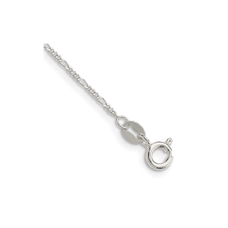925 White Gold 1.2 mm Figaro Chain Anklet, Polished shown for scale