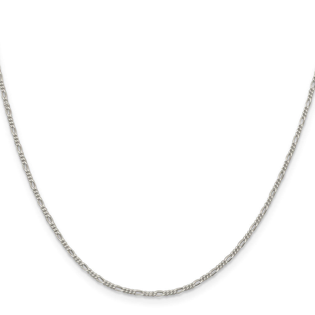925 White Gold 1.4 mm Figaro Chain Necklace, Polished