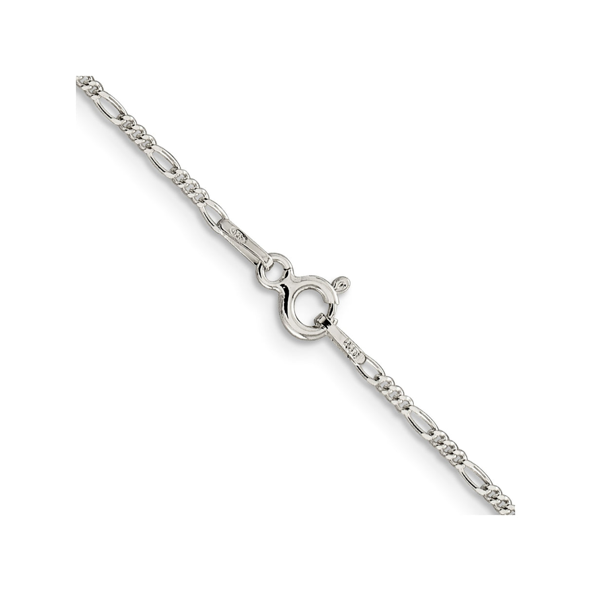 925 White Gold 1.4 mm Figaro Chain Necklace, Polished alternate angle