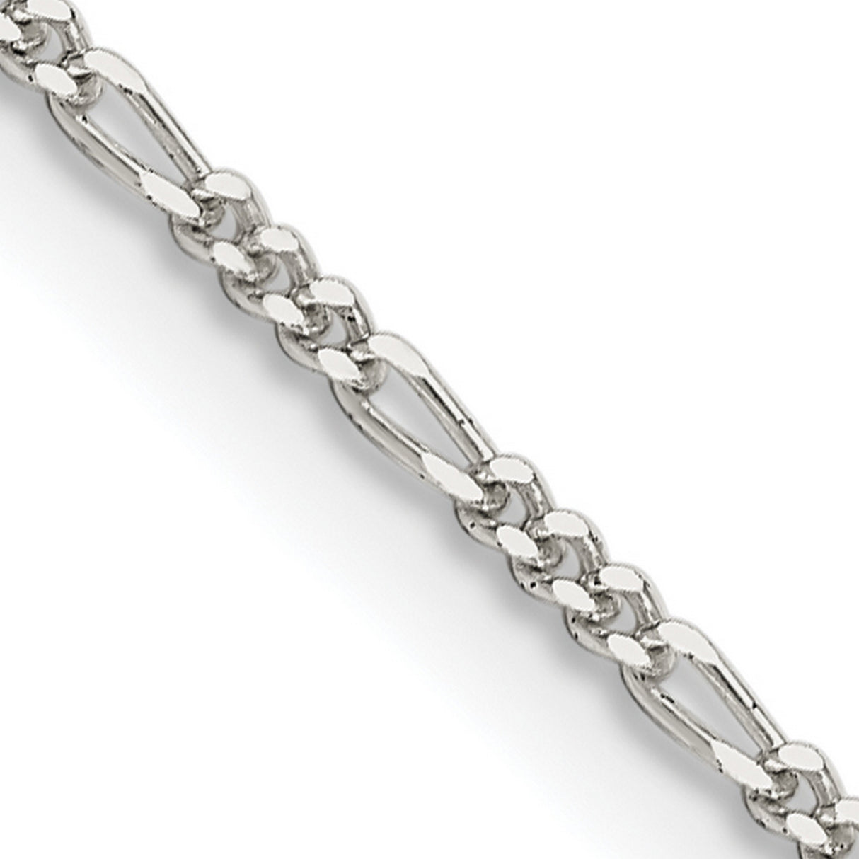 925 White Gold 1.4 mm Figaro Chain Necklace, Polished detail view