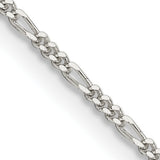 925 White Gold 1.4 mm Figaro Chain Necklace, Polished detail view
