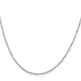 925 White Gold 1.75 mm Figaro Chain Necklace, Polished