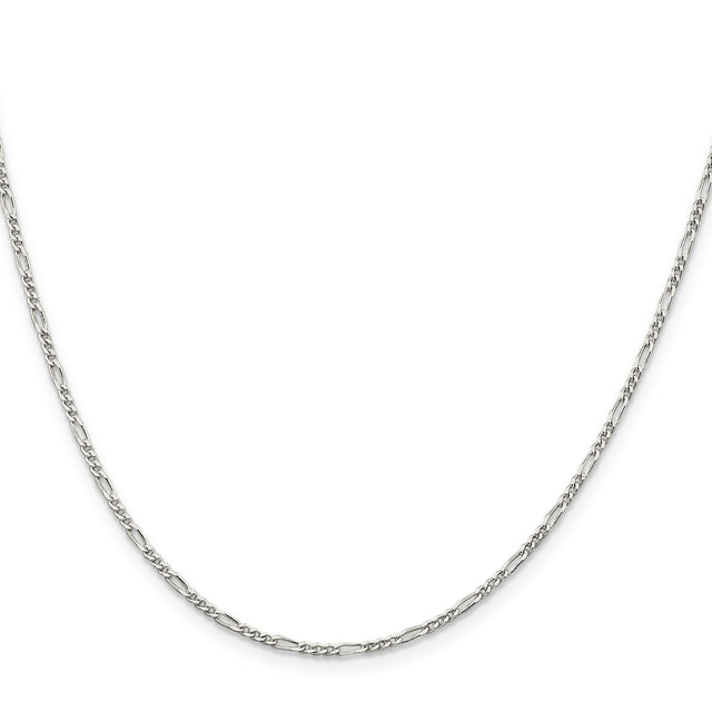925 White Gold 1.75 mm Figaro Chain Necklace, Polished