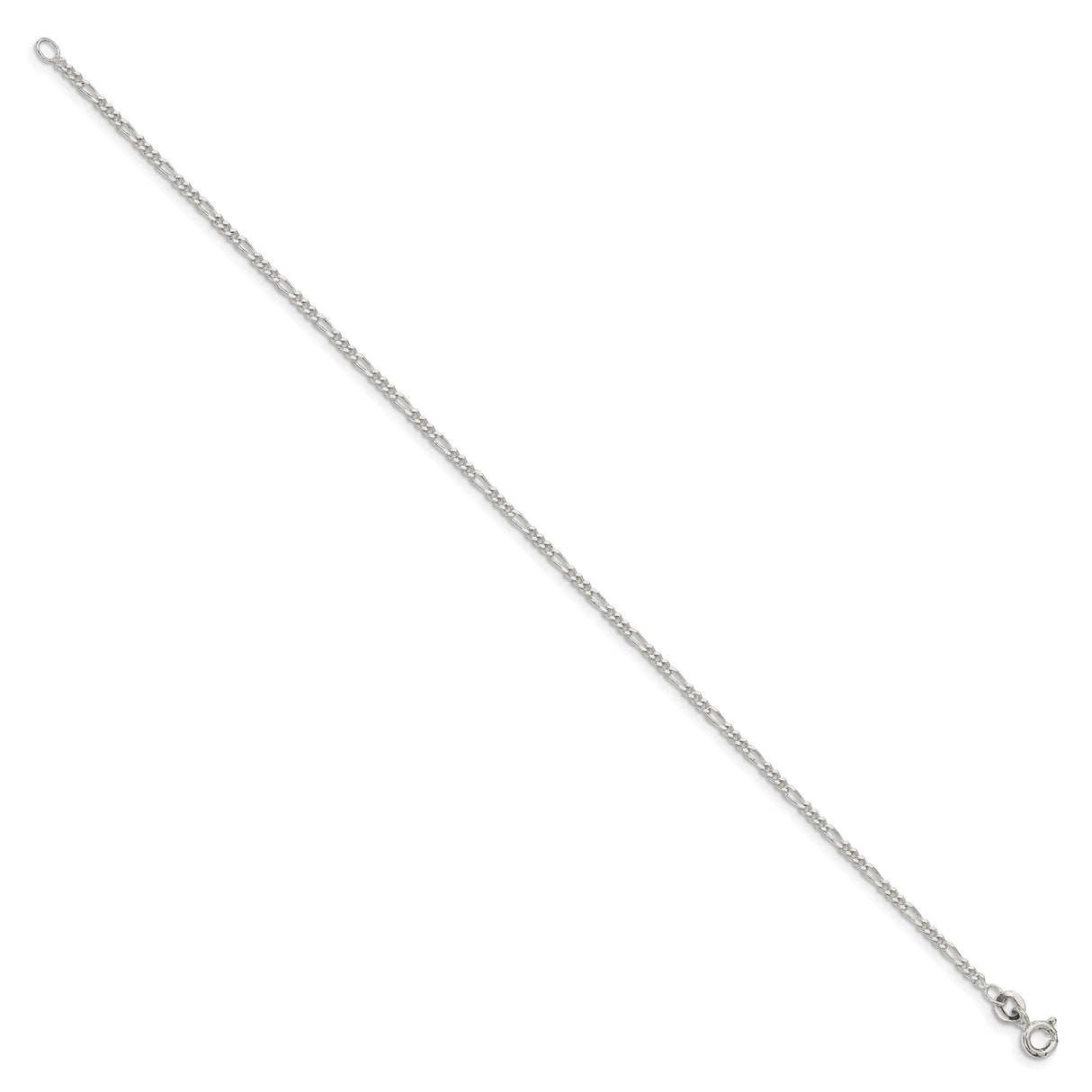 925 White Gold 1.75 mm Figaro Chain Bracelet, Polished
