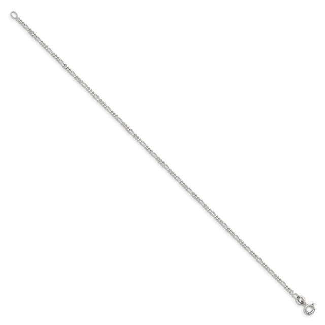 925 White Gold 1.75 mm Figaro Chain Bracelet, Polished