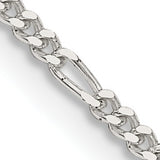 925 White Gold 1.75 mm Figaro Chain Necklace, Polished detail view