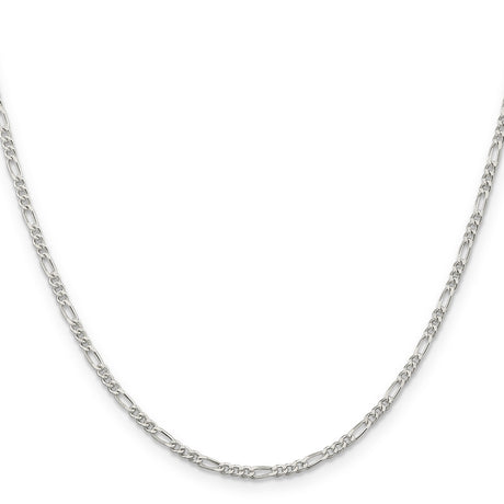 925 White Gold 2.25 mm Figaro Chain Necklace, Polished