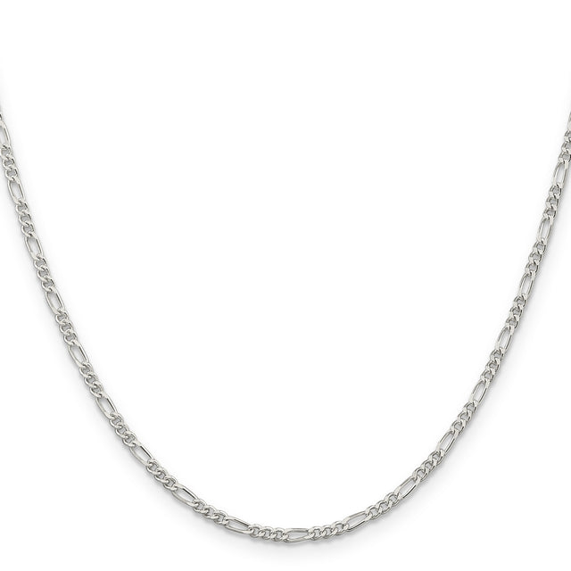 925 White Gold 2.25 mm Figaro Chain Necklace, Polished