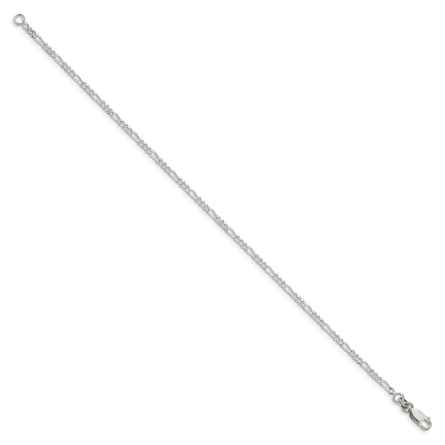 925 White Gold 2.25 mm Figaro Chain Bracelet, Polished