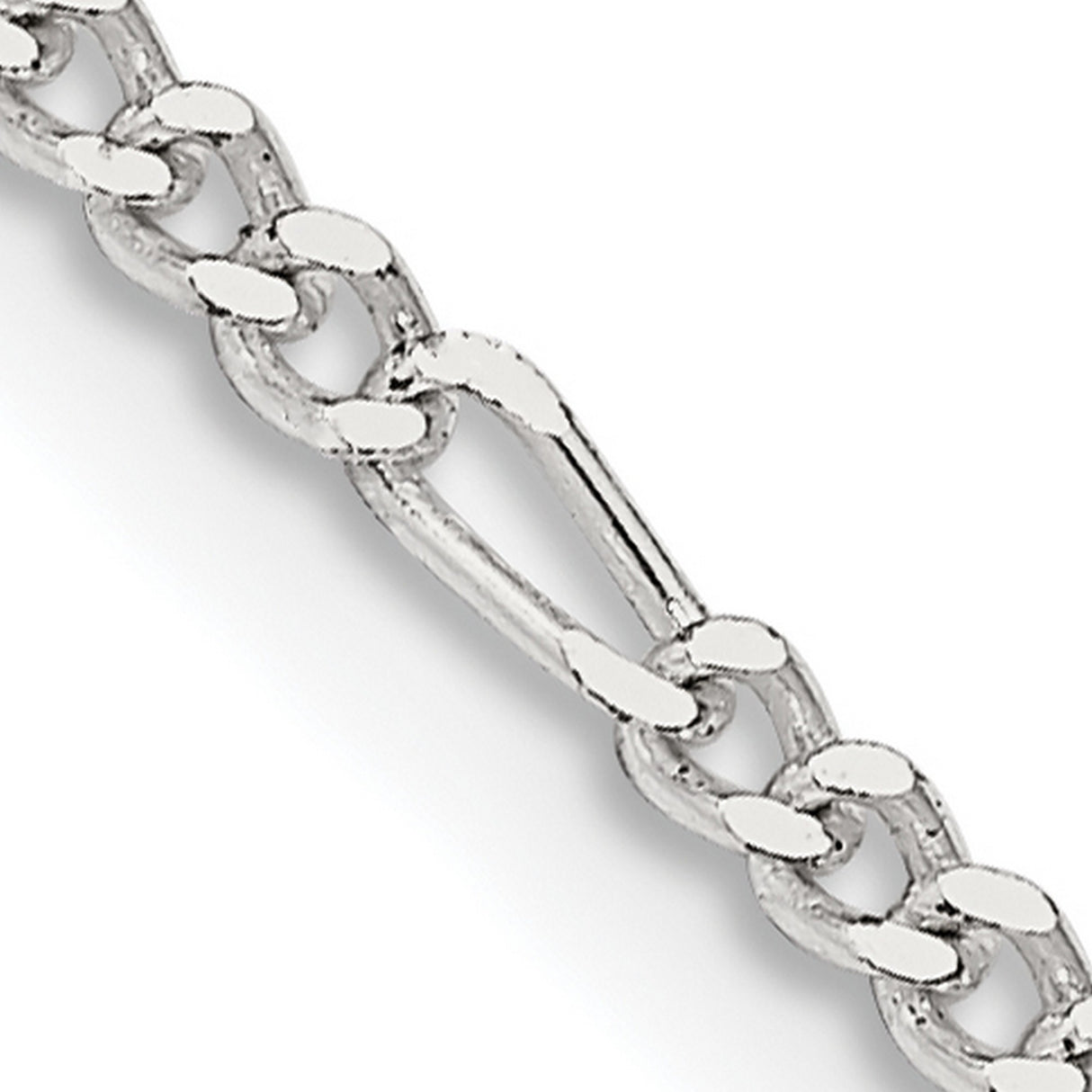 925 White Gold 2.25 mm Figaro Chain Necklace, Polished detail view