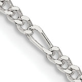 925 White Gold 2.25 mm Figaro Chain Necklace, Polished detail view