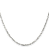 925 White Gold 2.25 mm Figaro Chain Necklace, Polished