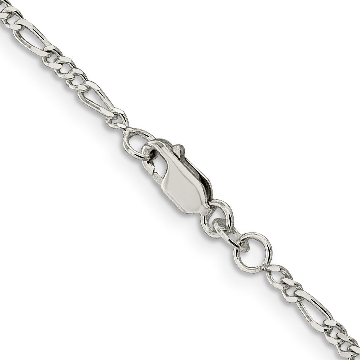 925 White Gold 2.25 mm Figaro Chain Necklace, Polished alternate angle