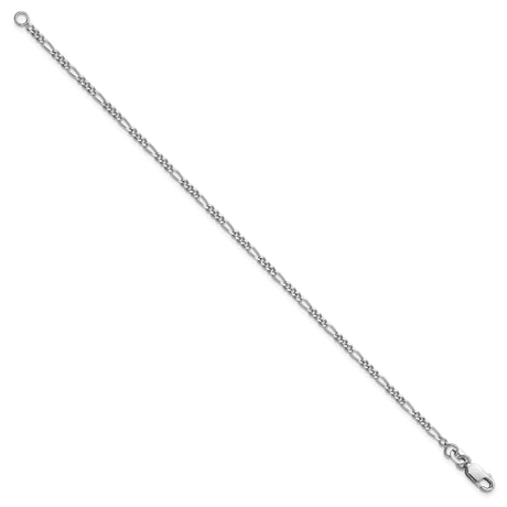 925 White Gold 2.25 mm Figaro Chain Bracelet, Polished