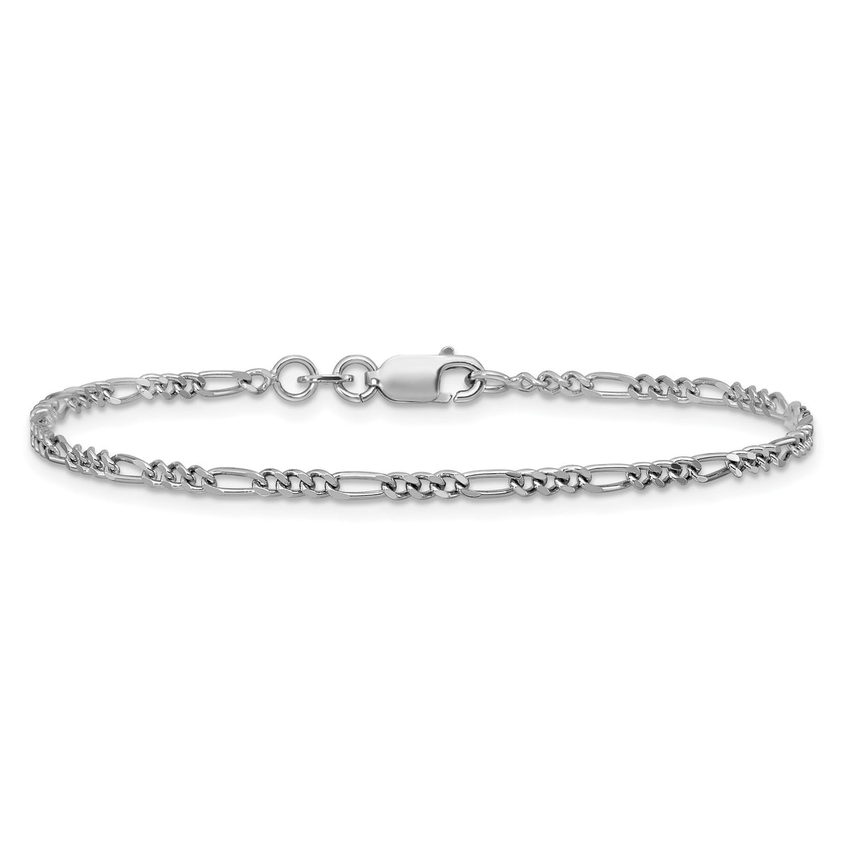925 White Gold 2.25 mm Figaro Chain Bracelet, Polished alternate angle