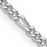 925 White Gold 2.25 mm Figaro Chain Necklace, Polished detail view
