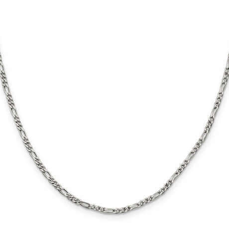 925 White Gold 2.5 mm Figaro Chain Necklace, Polished