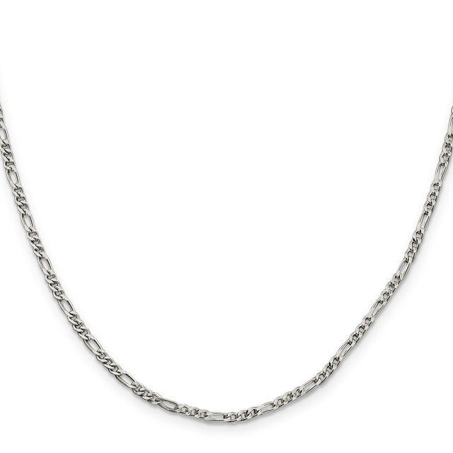 925 White Gold 2.5 mm Figaro Chain Necklace, Polished
