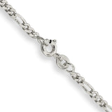 925 White Gold 2.5 mm Figaro Chain Necklace, Polished alternate angle