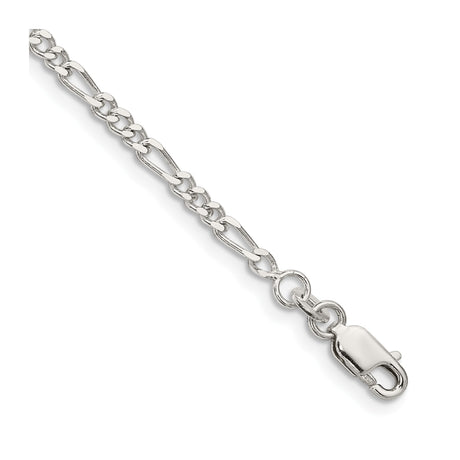 925 White Gold 2.5 mm Figaro Chain Anklet, Polished shown for scale