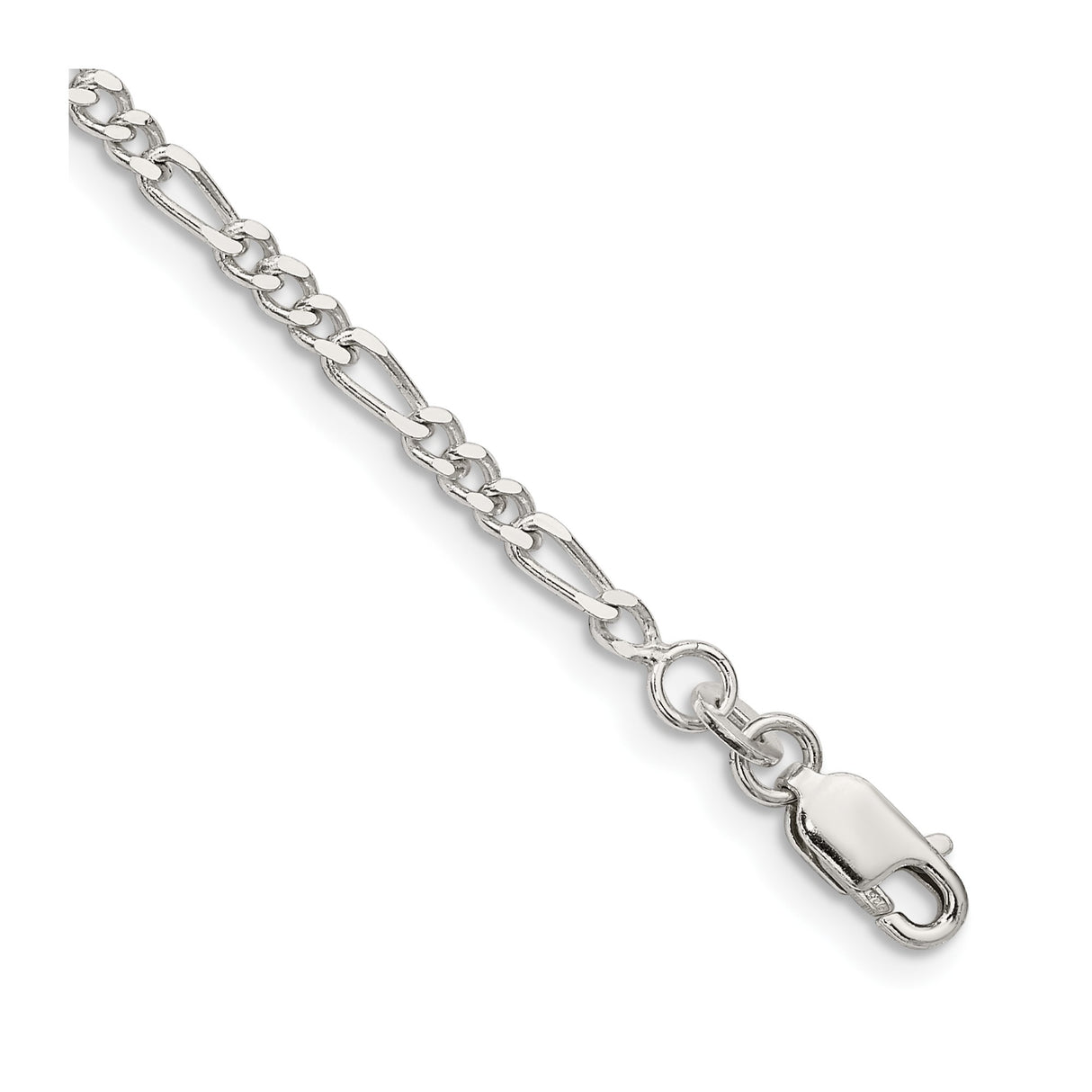 925 White Gold 2.5 mm Figaro Chain Bracelet, Polished shown for scale