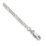 925 White Gold 2.5 mm Figaro Chain Bracelet, Polished shown for scale