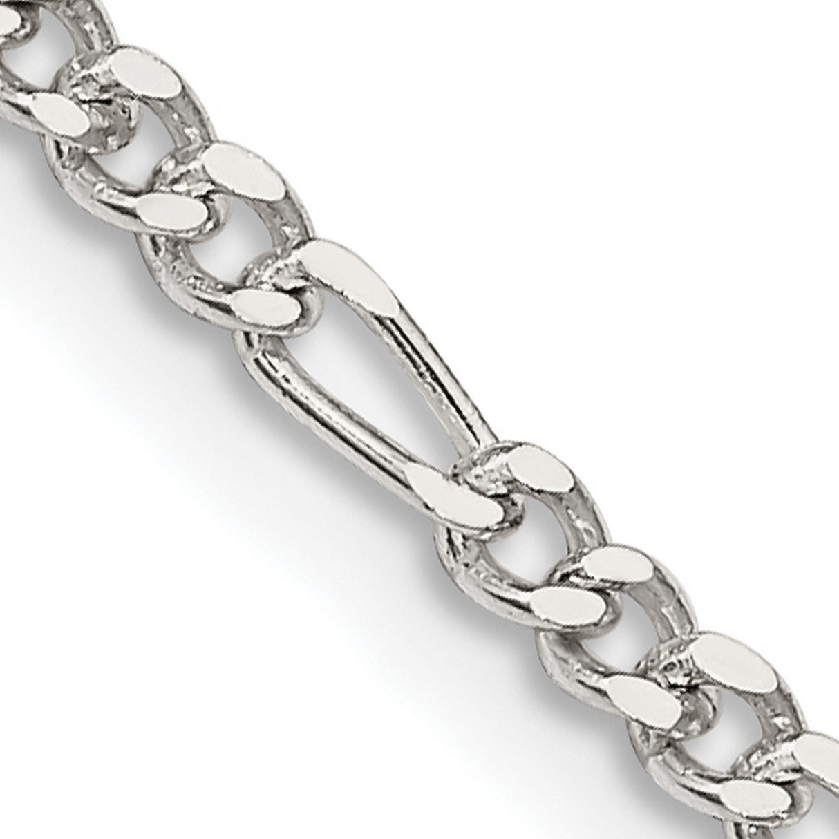 925 White Gold 2.5 mm Figaro Chain Necklace, Polished detail view