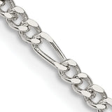 925 White Gold 2.5 mm Figaro Chain Necklace, Polished detail view