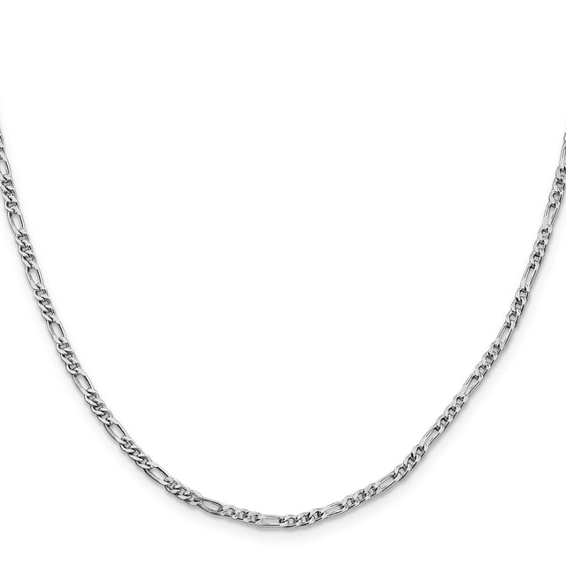 925 White Gold 2.5 mm Figaro Chain Necklace, Polished