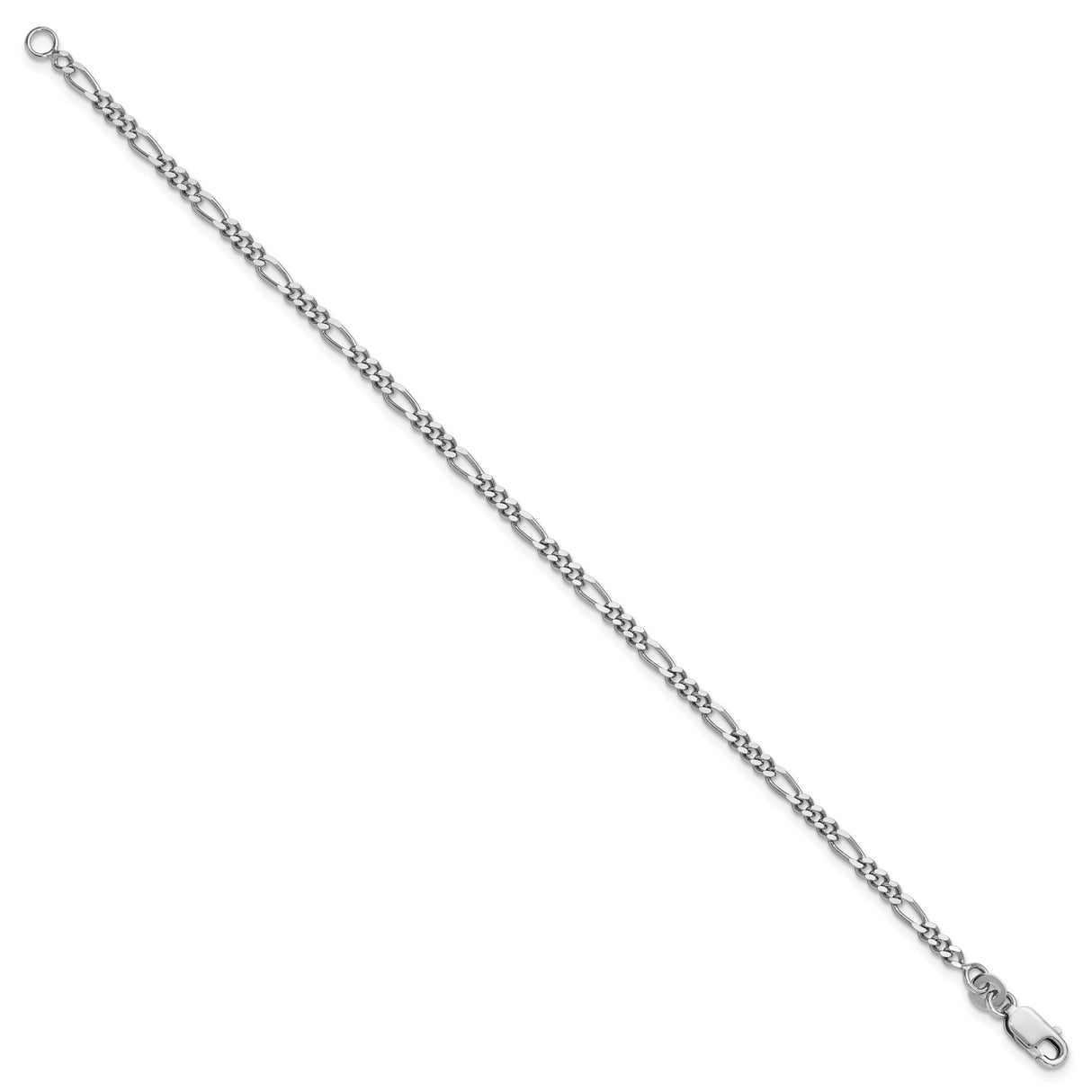 925 White Gold 2.5 mm Figaro Chain Bracelet, Polished