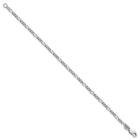 925 White Gold 2.5 mm Figaro Chain Bracelet, Polished