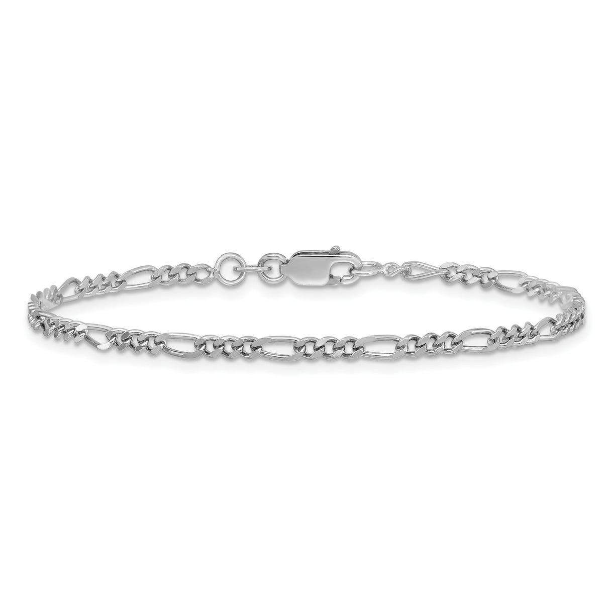 925 White Gold 2.5 mm Figaro Chain Bracelet, Polished alternate angle