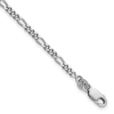 925 White Gold 2.5 mm Figaro Chain Bracelet, Polished detail view