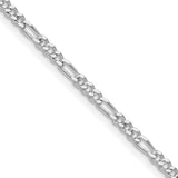 925 White Gold 2.5 mm Figaro Chain Necklace, Polished detail view