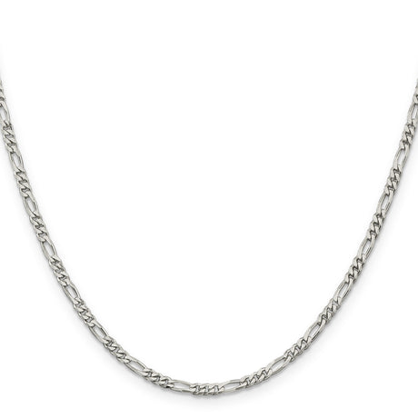 925 White Gold 2.85 mm Figaro Chain Necklace, Polished