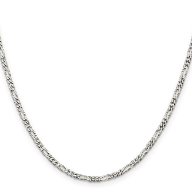 925 White Gold 2.85 mm Figaro Chain Necklace, Polished