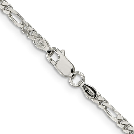 925 White Gold 2.85 mm Figaro Chain Necklace, Polished alternate angle