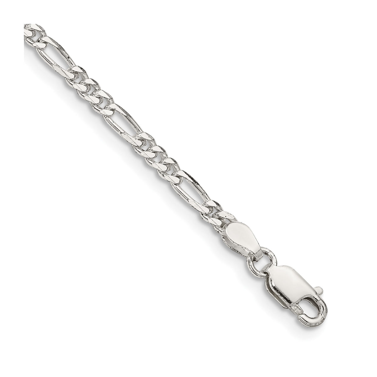 925 White Gold 2.85 mm Figaro Chain Anklet, Polished shown for scale