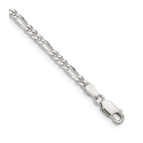 925 White Gold 2.85 mm Figaro Chain Anklet, Polished shown for scale