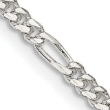 925 White Gold 2.85 mm Figaro Chain Necklace, Polished detail view